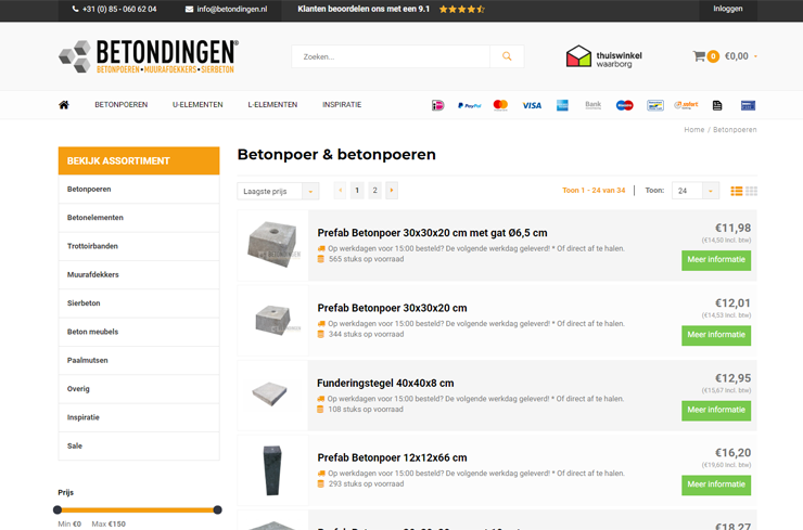 De webwinkel van Betondingen.nl.